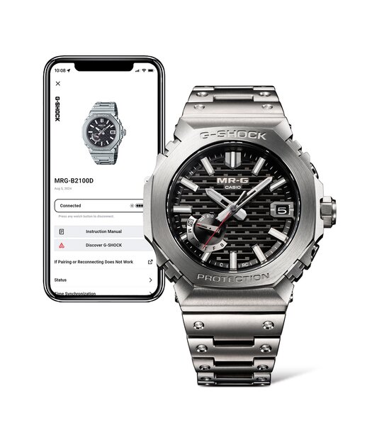 Horloge CASIO G-SHOCK Heren MRG-B2100D-1ADR Analoog Behuizing Saffier Blauw Bracelette Titanium Zilverkleurig Etanchéiteiten 20BAR