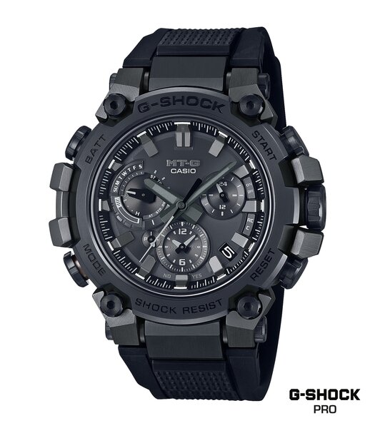 Horloge CASIO G-SHOCK Heren MTG-B3000B-1AER Analoog Behuizing Saffier Zwart Bracelette Hars Zwart Boucle déployante Etanchéiteiten 20BAR