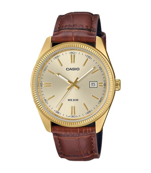Montre CASIO CASIO COLLECTION Homme MTP-1302PGL-9AVEF Analogue Cadran MINERAL Or Bracelet Cuir Marron Etanchéité 5BAR
