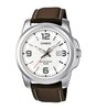 Montre CASIO CASIO COLLECTION Homme MTP-1314PL-7AVEF Analogue Cadran MINERAL Blanc Bracelet Cuir Brun Boucle ardillon Etanchéité 5BAR