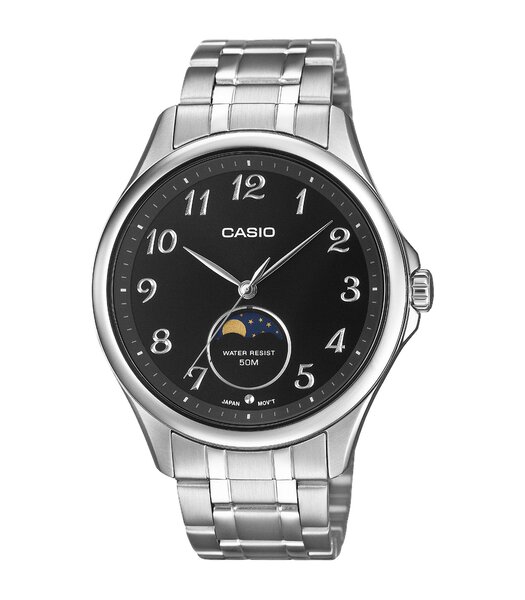 Horloge CASIO CASIO COLLECTION Heren MTP-M110D-1AVER Analoog Behuizing MINERAAL Zwart Bracelette Roestvrij staal Zilverkleurig Etanchéiteiten 5BAR