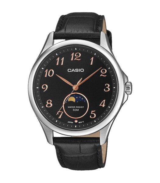 Horloge CASIO CASIO COLLECTION Heren MTP-M110L-1AVER Analoog Behuizing MINERAAL Zwart Bracelette Leer Zwart Etanchéiteiten 5BAR