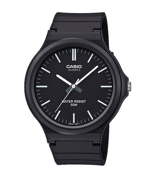 Horloge CASIO CASIO COLLECTION Heren MW-240-1EVEF Analoog Behuizing Acryl Zwart Bracelette HARS Zwart Boucle ardillon Etanchéiteiten 5BAR