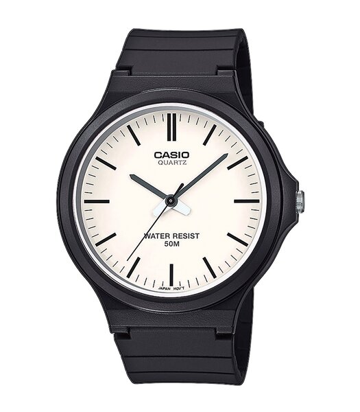 Horloge CASIO CASIO COLLECTION Heren MW-240-7EVEF Analoog Behuizing Acryl Wit Bracelette HARS Zwart Boucle ardillon Etanchéiteiten 5BAR