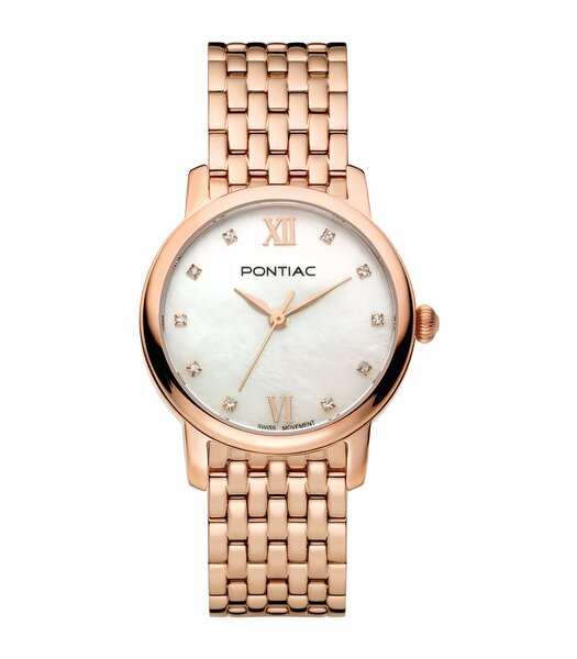 Montre PONTIAC AMBER Femme P10060 Analogue Cadran Saphir NACRE Bracelet Acier inoxydable Or rose BOUCLE DEPLOYANTE Etanchéité 5ATM