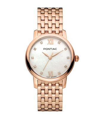 Horloge PONTIAC AMBER Dames P10060 Analoog Behuizing Saffier PARELMOER Bracelette Roestvrij staal Roségoudkleurig BOUCLE DEPLOYANTE Etanchéiteiten 5AT