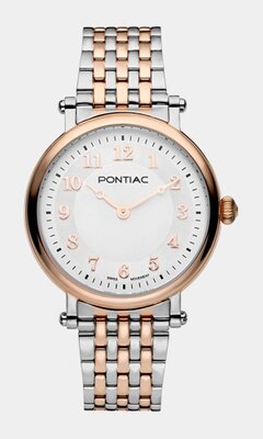 Horloge PONTIAC WESTMINSTER Dames P10067 Analoog Behuizing Saffier Wit Bracelette Roestvrij staal Staal / roségoudkleurig BOUCLE DEPLOYANTE Etanchéite