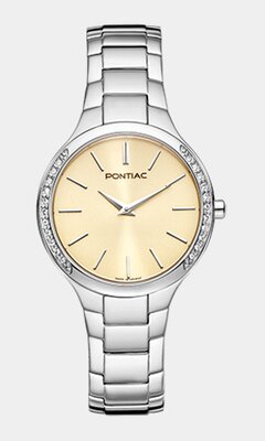 Horloge PONTIAC LYRA Dames P10090 Analoog Behuizing Saffier Geelgoud Bracelette Roestvrij staal Staal BOUCLE DEPLOYANTE Etanchéiteiten 5ATM
