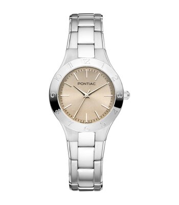 Horloge PONTIAC AURIGA Dames P10101 Analoog Behuizing Saffier Bruin Bracelette Staal Grijs BOUCLE DEPLOYANTE Etanchéiteiten 5ATM