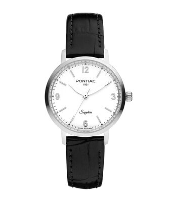 Horloge PONTIAC LILY Dames P10132 Analoog Behuizing Saffier Wit Bracelette Leer Staal Boucle ardillon Etanchéiteiten 5ATM
