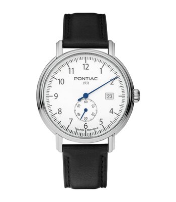 Horloge PONTIAC MONOTIME Heren P20103 Analoog Behuizing Saffier Wit Bracelette Leer Zwart Boucle ardillon Etanchéiteiten 5BAR