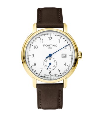 Horloge PONTIAC MONOTIME Heren P20104 Analoog Behuizing Saffier Wit Bracelette Leer Bruin Boucle ardillon Etanchéiteiten 5BAR