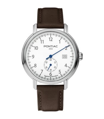 Horloge PONTIAC MONOTIME Heren P20106 Analoog Behuizing Saffier Wit Bracelette Leer Bruin Boucle ardillon Etanchéiteiten 5BAR