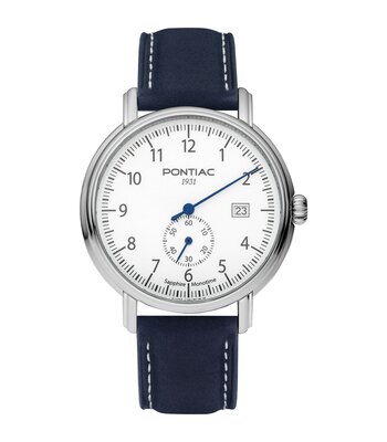 Horloge PONTIAC MONOTIME Heren P20140 Analoog Behuizing Saffier Wit Bracelette Leer Blauw Boucle ardillon Etanchéiteiten 5 ATM