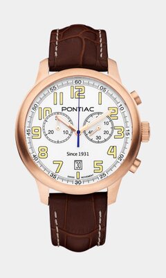 Horloge PONTIAC COMPOSANT-BOITIER Heren P40015 Analoog Behuizing Saffier Wit Bracelette Leer Bruin Boucle ardillon Etanchéiteiten 5 ATM