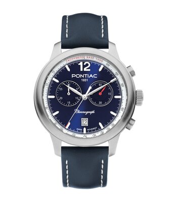 Horloge PONTIAC HENRY Heren P40026 Analoog Behuizing Saffier Blauw Bracelette Leer Blauw Boucle ardillon Etanchéiteiten 5 ATM