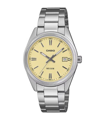 Montre CASIO CASIO COLLECTION Unisexe UTP-1302PD-9AVEF Analogique Cadran Minéral Jaune Bracelet Acier inoxydable Acier Etanchéité 5 ATM