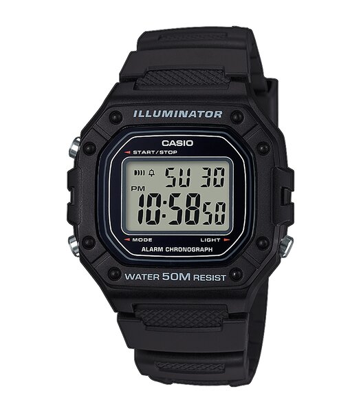 Horloge CASIO CASIO COLLECTION Heren W-218H-1AVEF Digitaal Behuizing Acryl Zwart Bracelette HARS Zwart Boucle ardillon Etanchéiteiten 5BAR