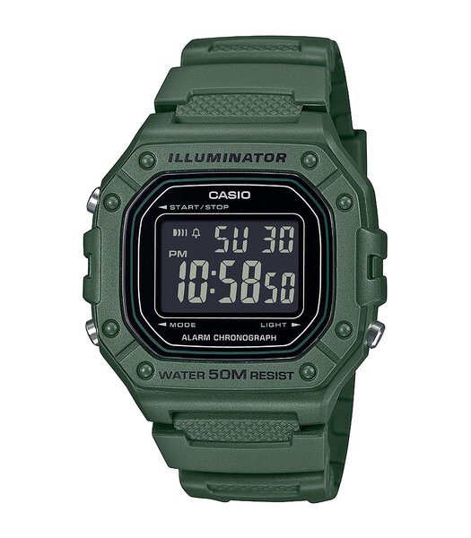 Horloge CASIO CASIO COLLECTION Heren W-218H-3BVEF Digitaal Behuizing Acryl Zwart Bracelette Hars Groen Etanchéiteiten 5BAR