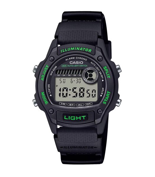 Montre CASIO CASIO COLLECTION Homme W-220H-1A3VEF Digital Cadran Acrylique Vert Bracelet Résine Noir Etanchéité 5BAR