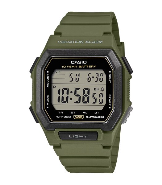 Horloge CASIO CASIO COLLECTION Unisex W-738H-3AVEF Digitaal Behuizing Hars Zwart Armband Hars Khaki Waterdichtheid 10 ATM
