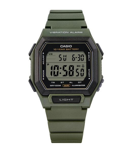 Horloge CASIO CASIO COLLECTION Unisex W-738H-3AVEF Digitaal Behuizing Hars Zwart Armband Hars Khaki Waterdichtheid 10 ATM