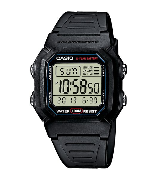 Horloge CASIO CASIO COLLECTION W-800H-1AVES Digitaal Behuizing Acryl Zwart Bracelette HARS Zwart Boucle ardillon Etanchéiteiten 10BAR