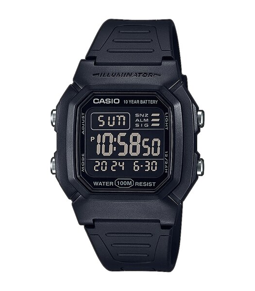 Horloge CASIO CASIO COLLECTION Heren W-800H-1BVES Digitaal Behuizing Acryl Zwart Bracelette HARS Zwart Boucle ardillon Etanchéiteiten 10BAR