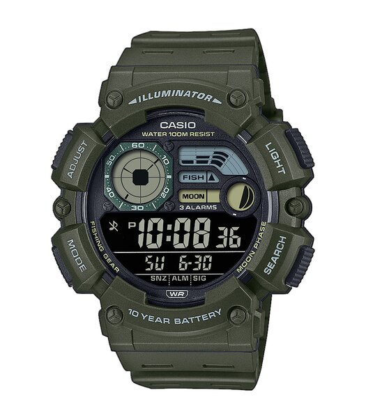 Horloge CASIO CASIO COLLECTION Heren WS-1500H-3BVEF Digitaal Behuizing Acryl Zwart Bracelette Hars Groen Etanchéiteiten 10BAR