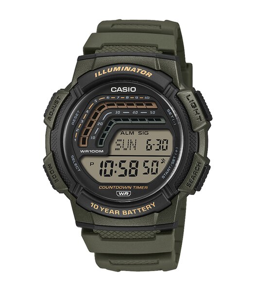 Montre CASIO CASIO COLLECTION Homme WS-1800-3AVEF Digital Cadran Acrylique Noir Bracelet Résine Vert Etanchéité 10BAR