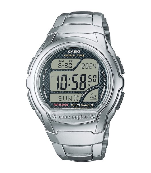 Montre CASIO RADIO CONTROLLED WATCHES Homme WV-58RD-1AEF Digital Cadran Acrylique Gris Bracelet Acier inoxydable Argenté Boucle déployante Etanchéité
