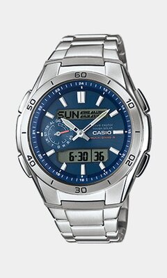 Montre CASIO RADIO CONTROLLED WATCHES Homme WVA-M650D-2AER Analogue-Digital Cadran Minéral Bleu Bracelet Acier inoxydable Acier Boucle déployante Etan